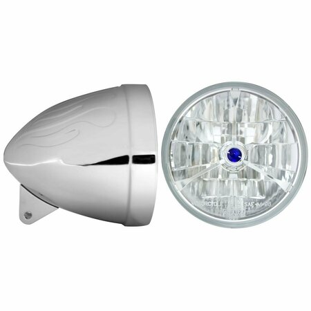 IN PRO CAR WEAR 7 in. Flamed Headlight Bucket, Chrome with T70300 DC Bluedot Headlamp HB74010-3